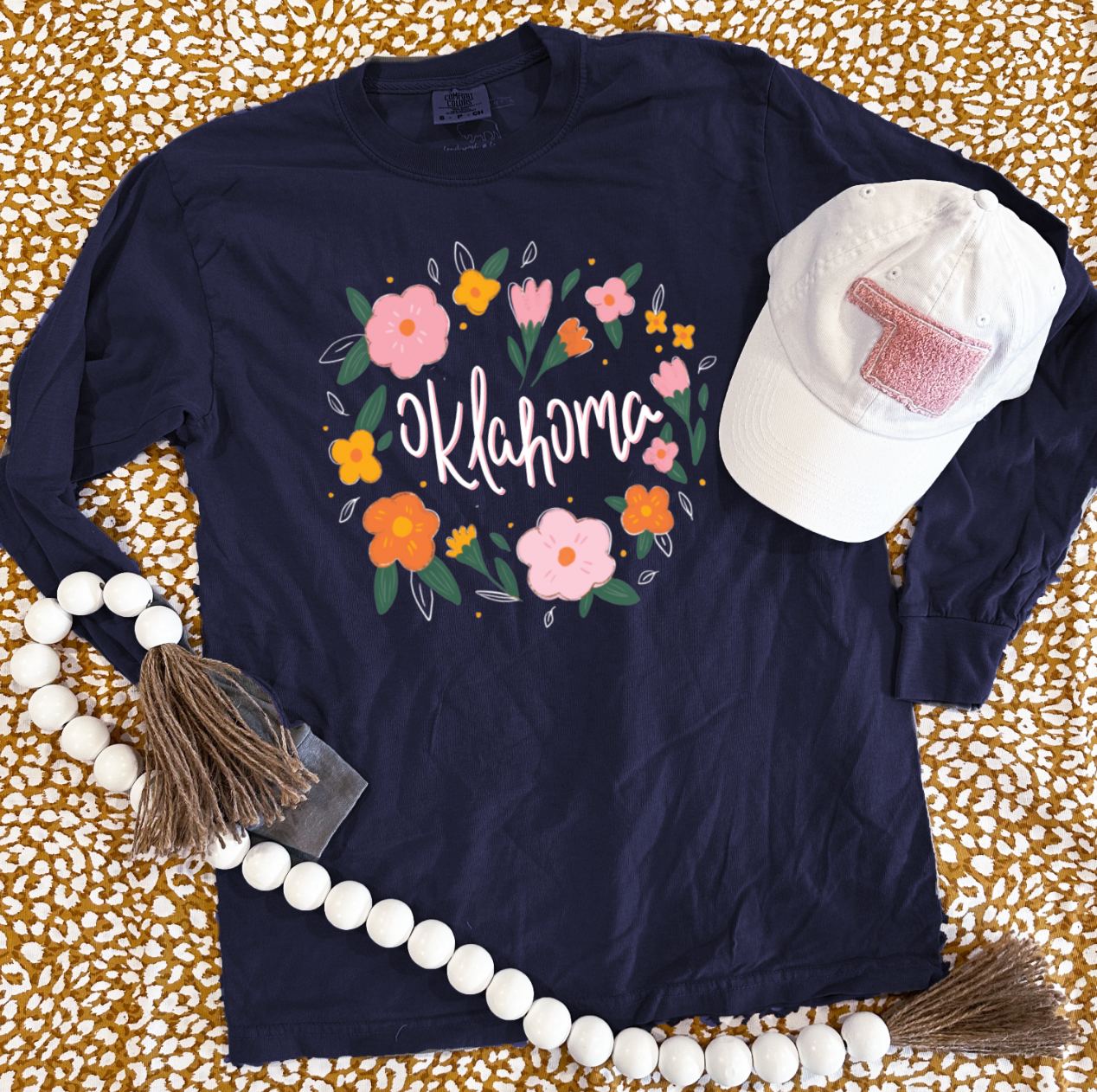 OKLAHOMA 2023: Navy, Pink & Orange Fall Wreath - LONGSLEEVE