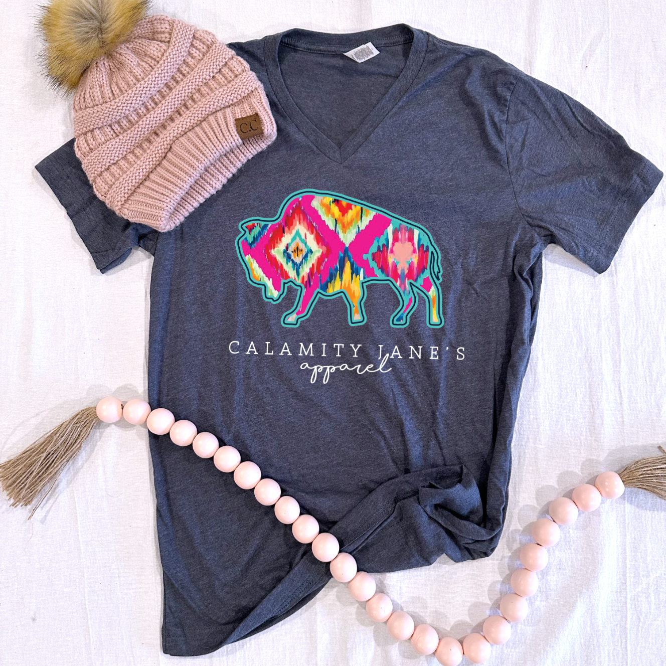 CJ LOGO 2023: Hot Pink & Navy Ikat - VNECK