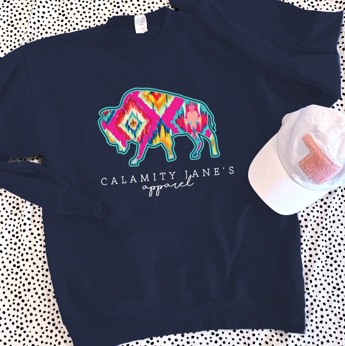 CJ LOGO 2023: Hot Pink & Navy Ikat - SWEATSHIRT