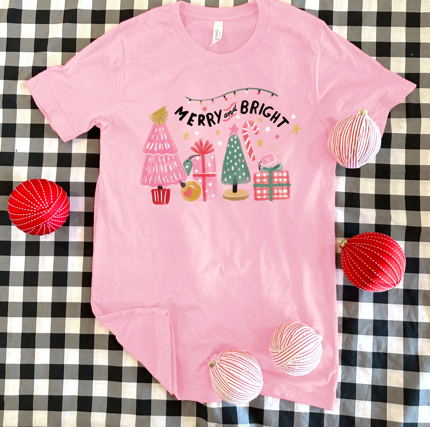 CHRISTMAS 2023: Merry & Bright Pink Trees & Presents - CREW NECK