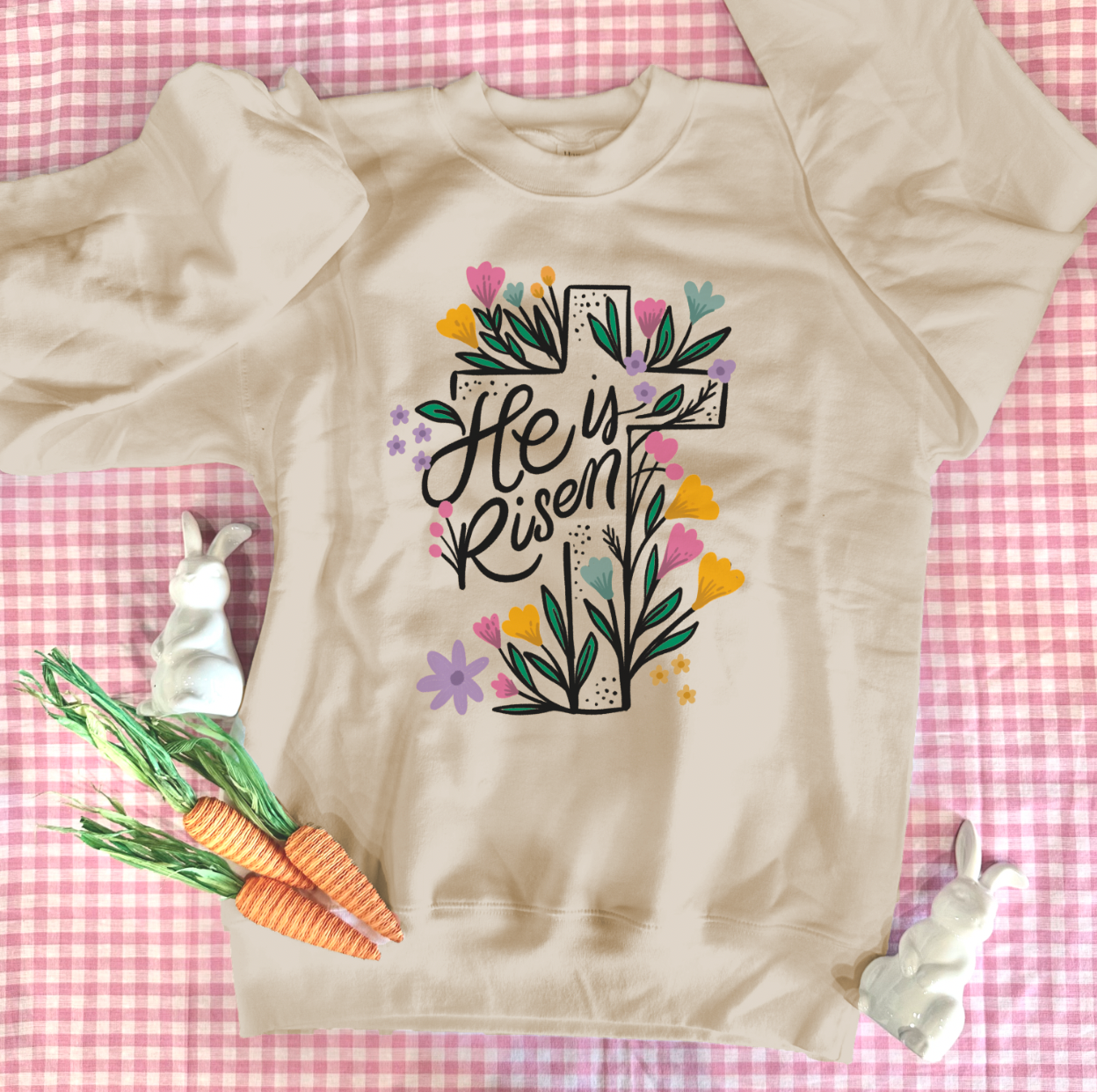 EASTER 2024: He Is Risen - Cross & Florals (SWEATSHIRT)