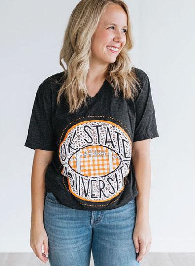 OK STATE 2019: Leopard & Buffalo Check - Vneck