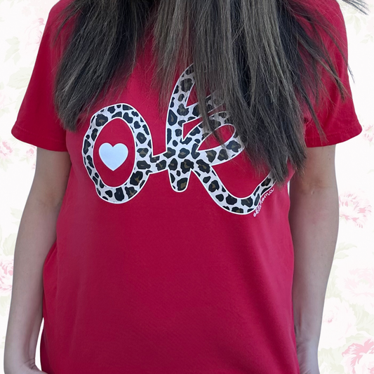VALENTINE 2026: OK Heart & Leopard Script (COMFORT COLORS SHORTSLEEVE - MULTIPLE COLOR OPTIONS)