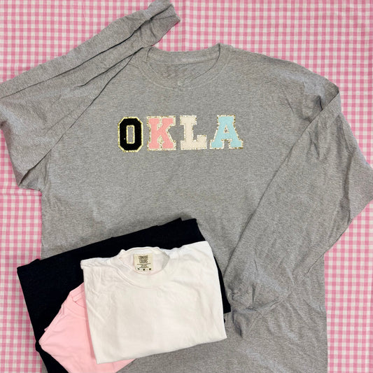 OKLAHOMA: "OKLA" Gold & Chenille Patch Sweatshirt