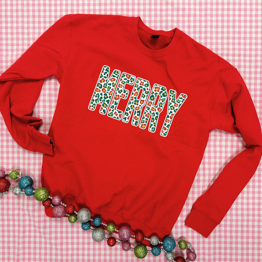 CHRISTMAS 2025: MERRY Christmas Leopard Pattern (SWEATSHIRT)