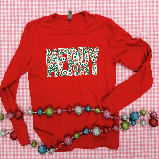 CHRISTMAS 2025: MERRY Christmas Leopard Pattern  (LONGSLEEVE)