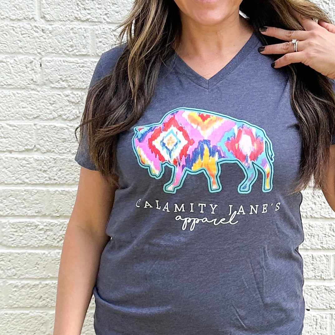 CJ LOGO 2023: Hot Pink & Navy Ikat - VNECK