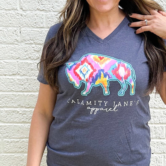 CJ LOGO 2023: Hot Pink & Navy Ikat - VNECK