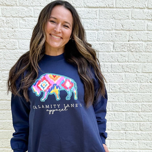 CJ LOGO 2023: Hot Pink & Navy Ikat - SWEATSHIRT