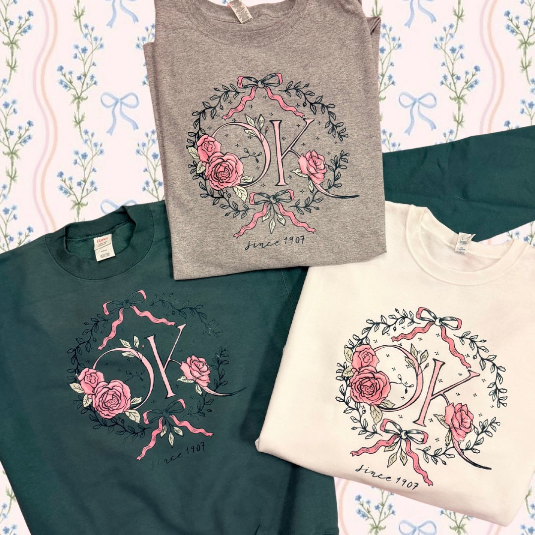 OKLAHOMA 2025: OK Chambray Roses & Bows (LONG SLEEVE & SWEATSHIRT)