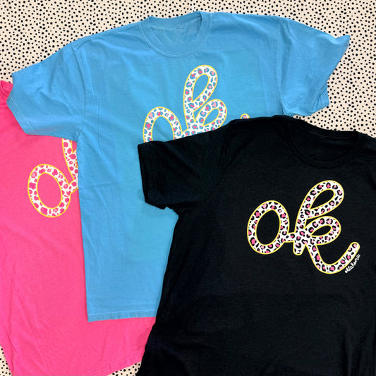 OKLAHOMA 2026: OK Summer Leopard Pattern (BELL CANVAS VNECK & CREW NECK)