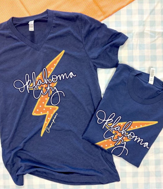 OKC SPIRIT: CHAMPIONS OKC State & Bolt (BELLA CANVAS VNECK & CREW NECK)