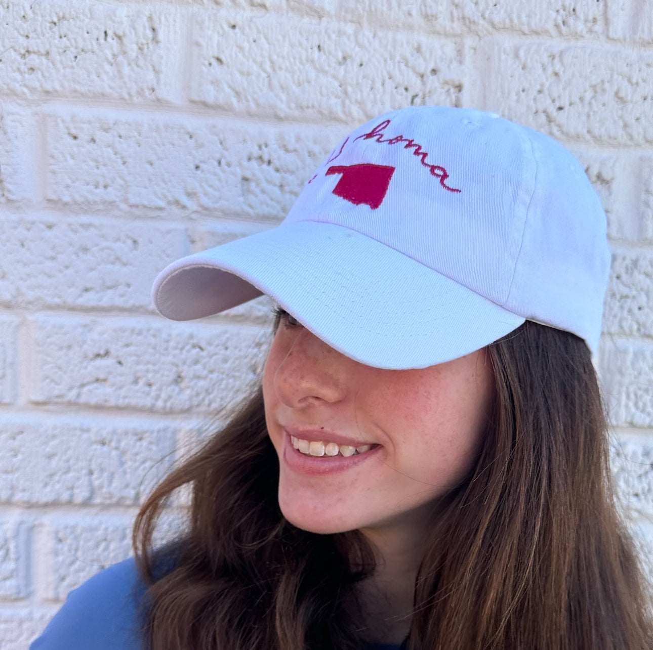 Oklahoma Spring Hat (White Cotton w/ Hot Pink Embroidery)