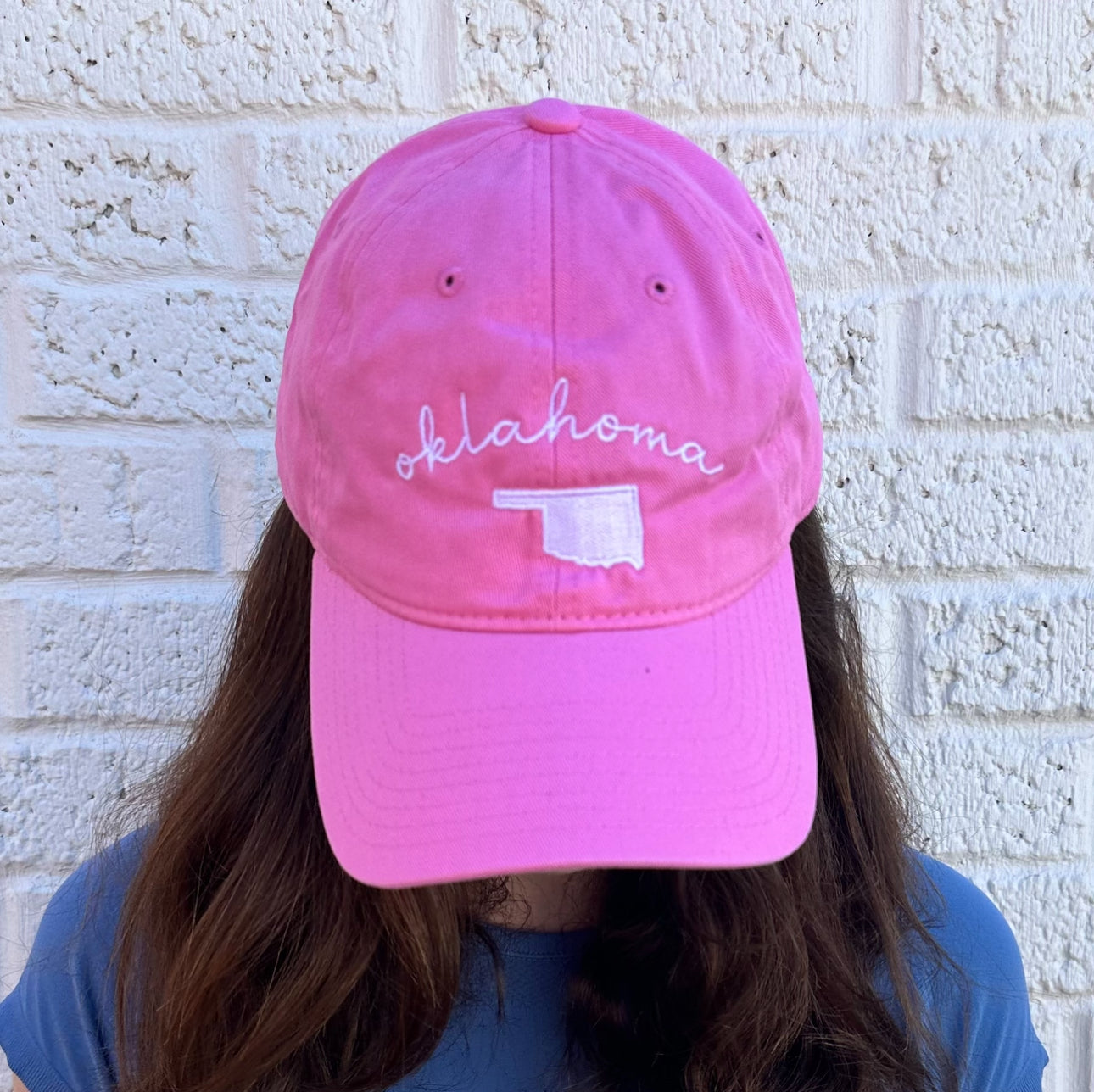Oklahoma Spring Hat (PINK COTTON HAT w/ WHITE Embroidery)