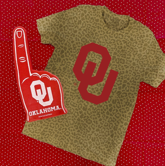 UNIV. OF OK 2025: OU Logo Leopard Print (CREW NECK TSHIRT)