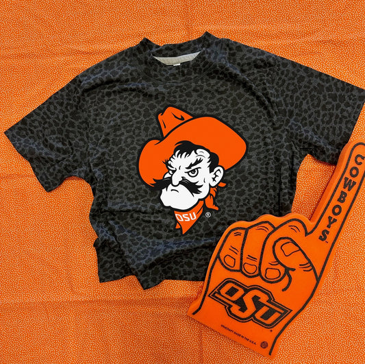 OSU 2025: OSU Logo "PISTOL PETE" Leopard Print (BOXY CROP TEE)