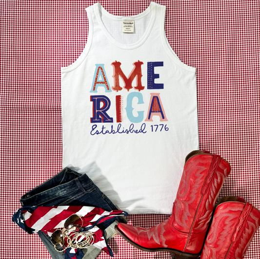 AMERICAN SPIRIT 2024: AMERICA LETTERS (Comfort Colors Tank Top)