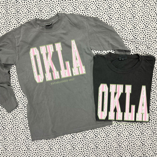 OKLAHOMA 2026: OKLA Coquette Floral Pattern (COMFORT COLORS SHORTSLEEVE or LONGSLEEVE)