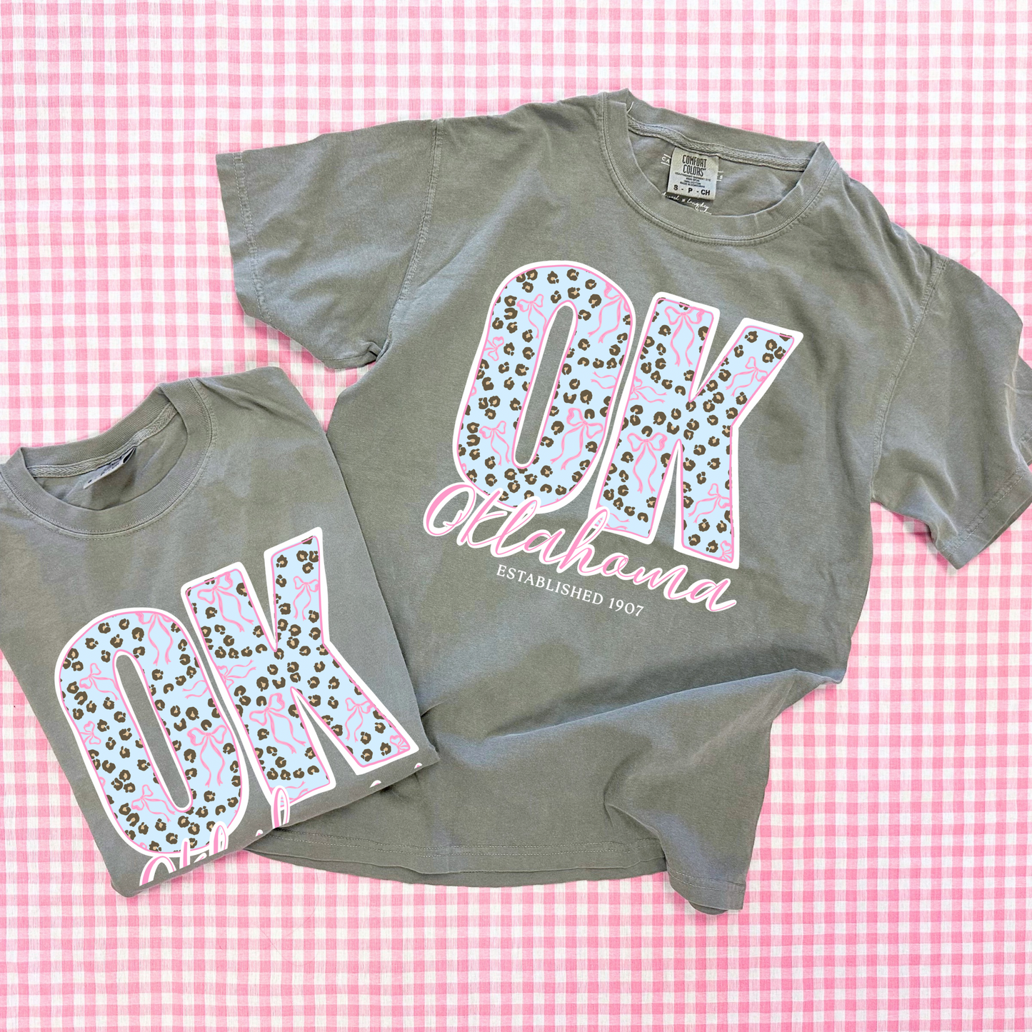 OKLAHOMA 2026: OK Chambray Leopard & Bows (COMFORT COLORS SHORTSLEEVE or LONGSLEEVE)