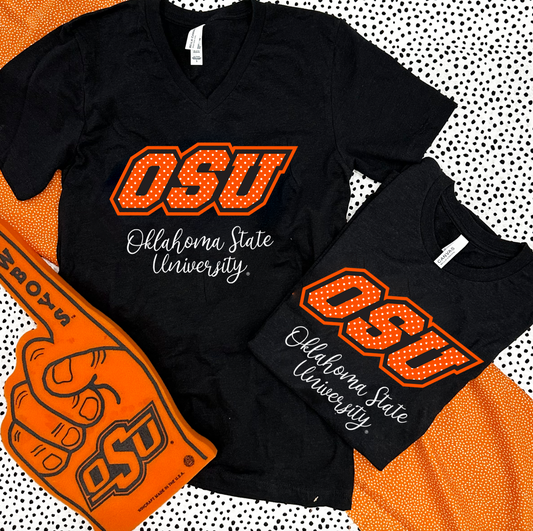 OK STATE UNIV. 2023: OSU Polkadot Logo (VNECK or CREW NECK)