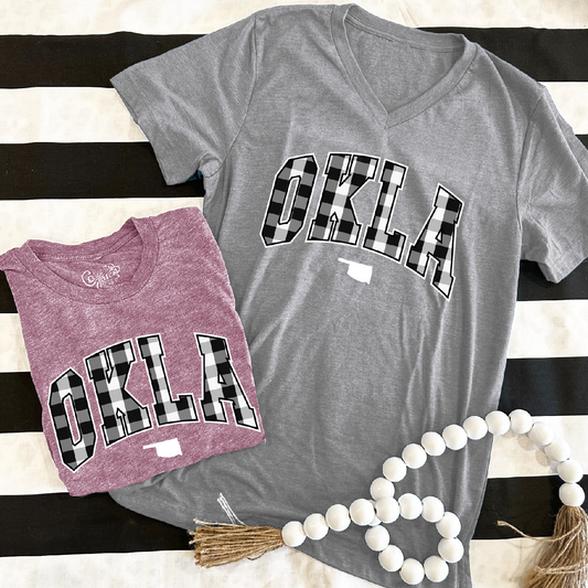 OKLA Arched Buffalo Check (BASIC VNECK or CREW NECK)