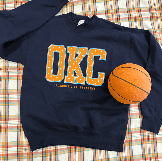 SWEET TEE TUESDAY: "OKC" Orange & White Polkadots (SWEATSHIRT)