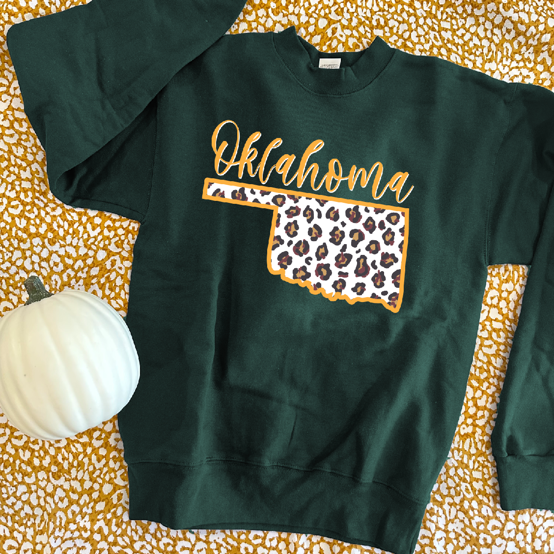 CHRISTMAS 2023: Emerald & Mustard Oklahoma Leopard (SWEATSHIRT)