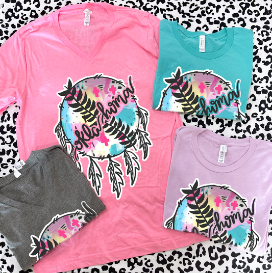 OKLAHOMA: SPRING PAINTED DREAMCATCHER (BELLA CANVAS VNECK or CREW NECK)