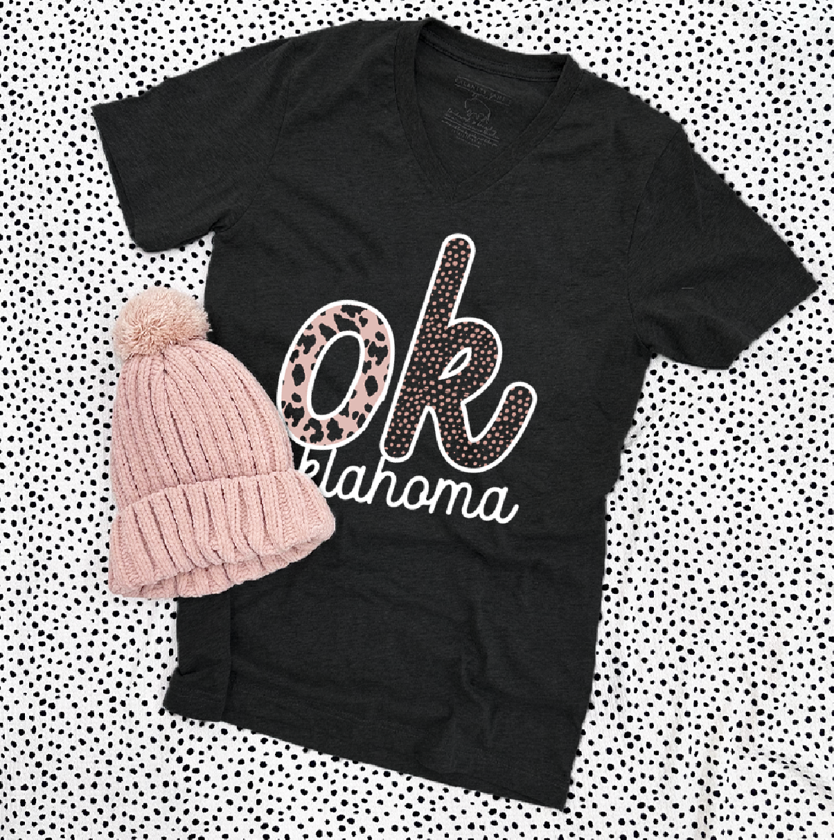 OKLAHOMA: OK Script Dotted Pattern (VNECK) – Calamity Jane's Apparel