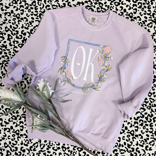 OKLAHOMA 2025: OK Lavender Floral Frame - COMFORT COLORS SWEATSHIRT