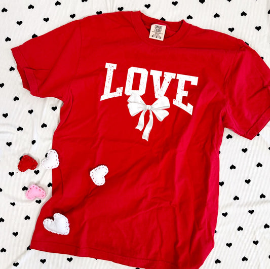 VALENTINE 2026: VALENTINE LOVE BOW (COMFORT COLORS SHORTSLEEVE - MULTIPLE COLORS)