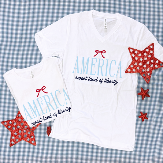 AMERICAN SPIRIT 2026: America, Simple Bow (BELLA CANVAS VNECK OR CREW NECK)