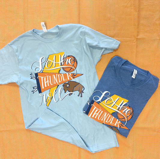 OKC SPIRIT: Let the Thunder Roll (BELLA CANVAS VNECK & CREW NECK)