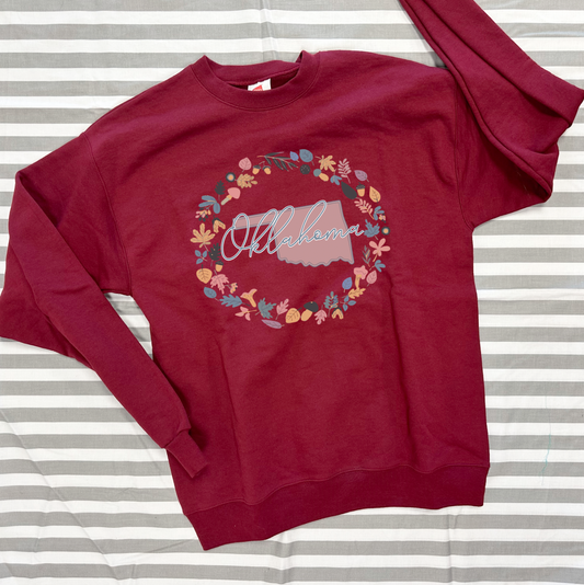OKLAHOMA 2025: Oklahoma Fall Leaves Wreath (ULTIMATE SWEATSHIRT)
