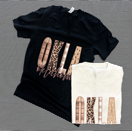OKLAHOMA 2025: OKLA Fall Mixed Patterns (BELLA CANVAS VNECK)