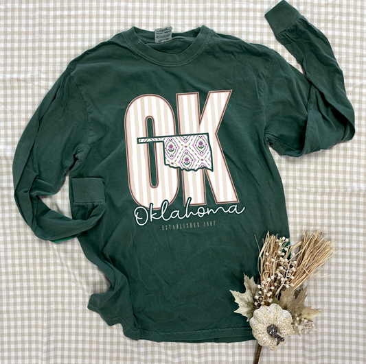 OKLAHOMA 2025: OK Stripes & Floral Coquette (COMFORT COLORS LONGSLEEVE)