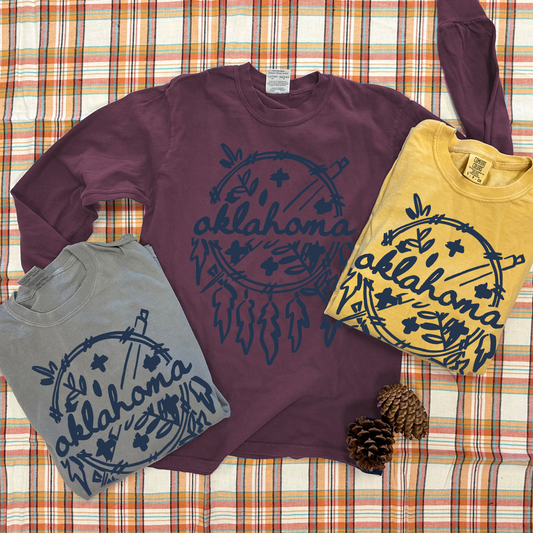 OKLAHOMA 2025: Simple Brushed Dreamcatcher (COMFORT COLORS LONGSLEEVE)