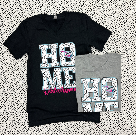 SWEET TEE TUESDAY: Oklahoma "HOME" Messy Polkadots & State (BASIC VNECK or CREW NECK)