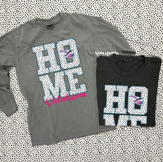 SWEET TEE TUESDAY: Oklahoma "HOME" Messy Polkadots & State (COMFORT COLORS LONGSLEEVE)