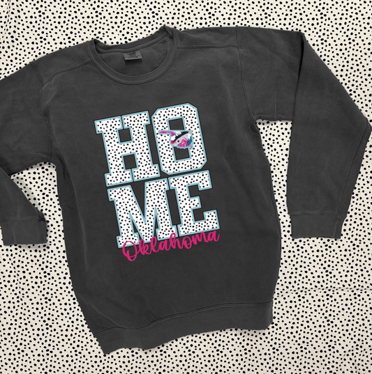 SWEET TEE TUESDAY: Oklahoma "HOME" Messy Polkadots & State (COMFORT COLORS SWEATSHIRT)