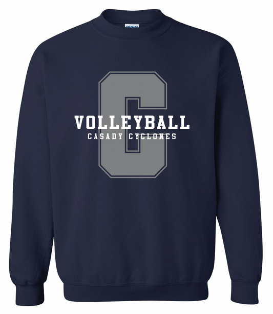 CASADY VOLLEYBALL 2025: NAVY "C" *With Optional Name & Number* - YOUTH CREWNECK SWEATSHIRT