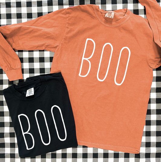HALLOWEEN 2025: BOO Simple Text (COMFORT COLORS LONGSLEEVE)