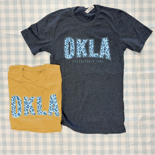 SWEET TEE TUESDAY: OKLA Fall Blue Leopard (BASIC VNECK or CREW NECK)