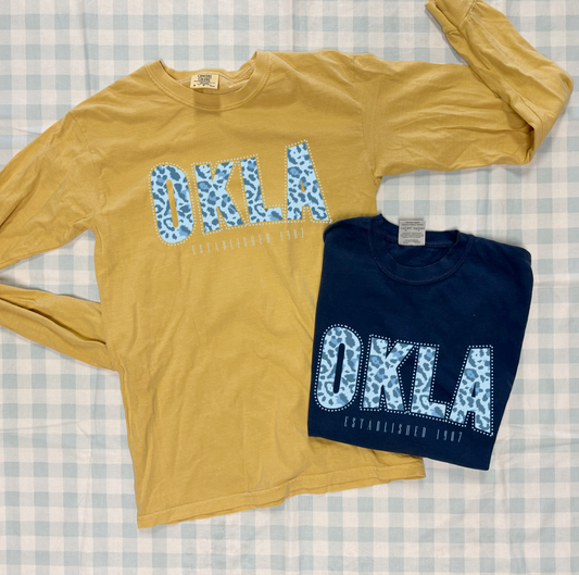 SWEET TEE TUESDAY: OKLA Fall Blue Leopard (COMFORT COLORS LONGSLEEVE)