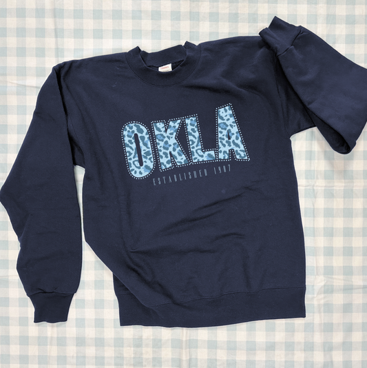 SWEET TEE TUESDAY: OKLA Fall Blue Leopard (SWEATSHIRT)