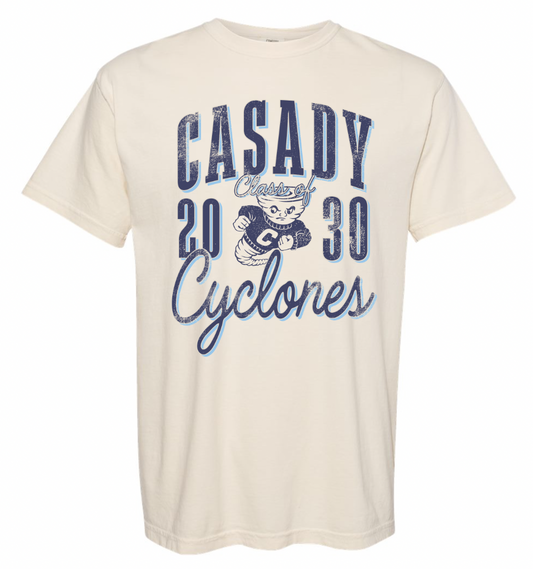 CASADY: Class of 2030, Vintage Casady Cyclones - Natural  (COMFORT COLORS SHORTSLEEVE)