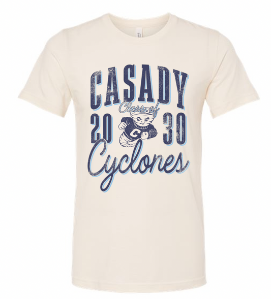 CASADY: Class of 2030, Vintage Casady Cyclones - Natural  (BELLA CANVAS CREW NECK)