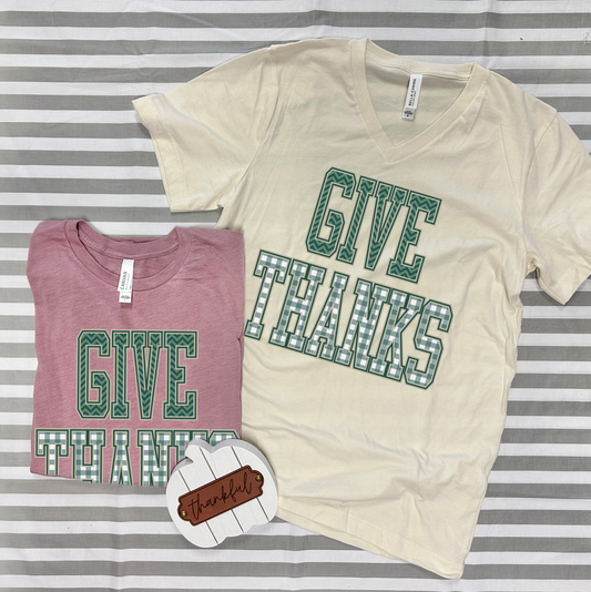SWEET TEE TUESDAY: Give Thanks Mixed Pattern (BELLA CANVAS VNECK or CREW NECK)