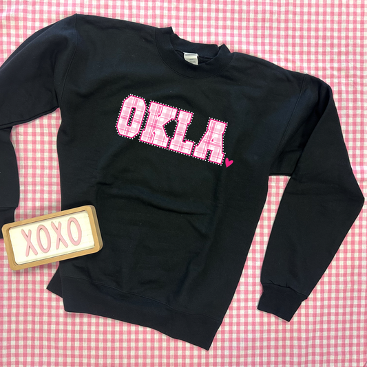 VALENTINE 2026: OKLA Pink Plaid & Heart (SWEATSHIRT)