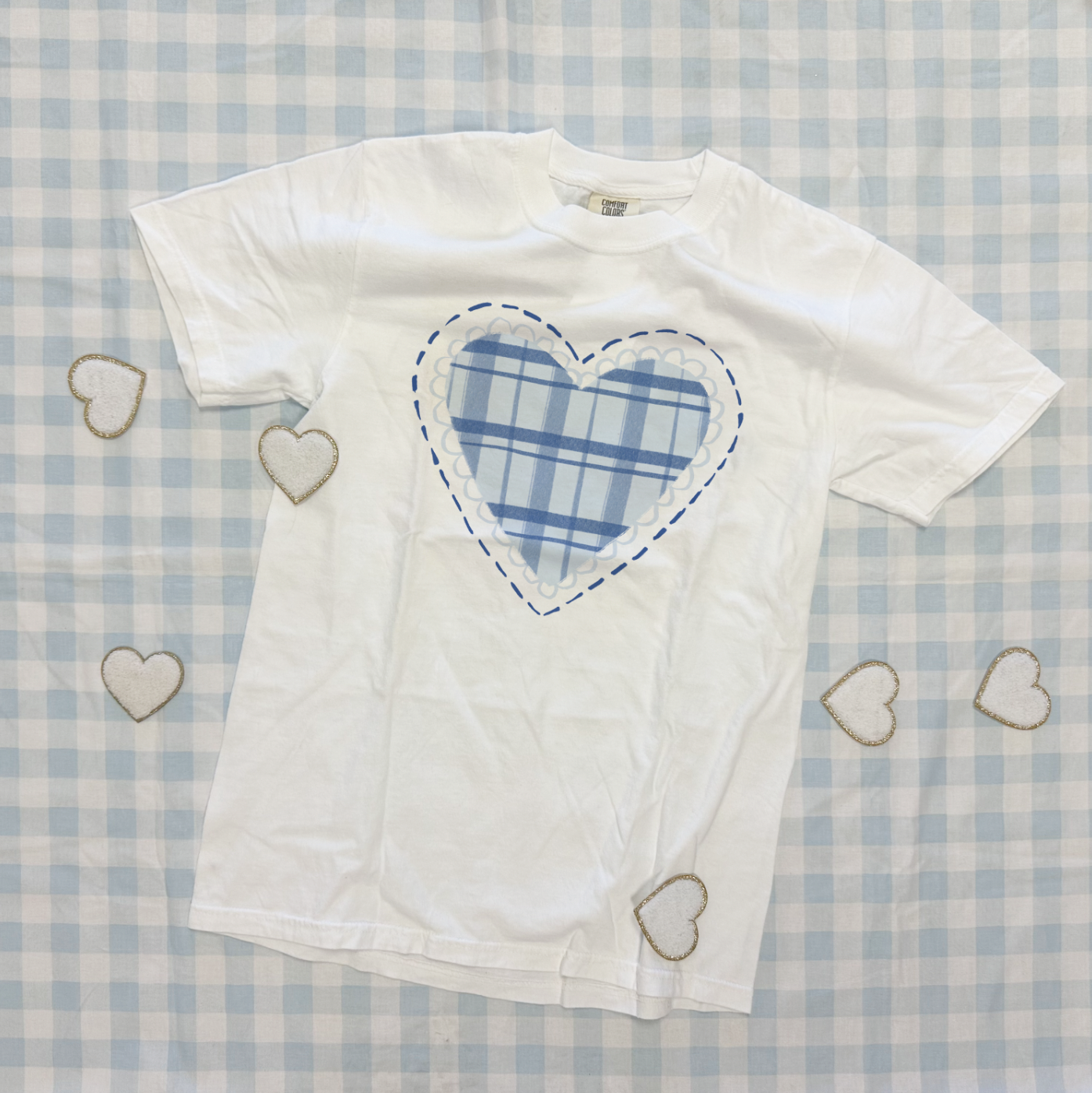 VALENTINE 2026: Chambray Gingham Heart (COMFORT COLORS SHORTSLEEVE)
